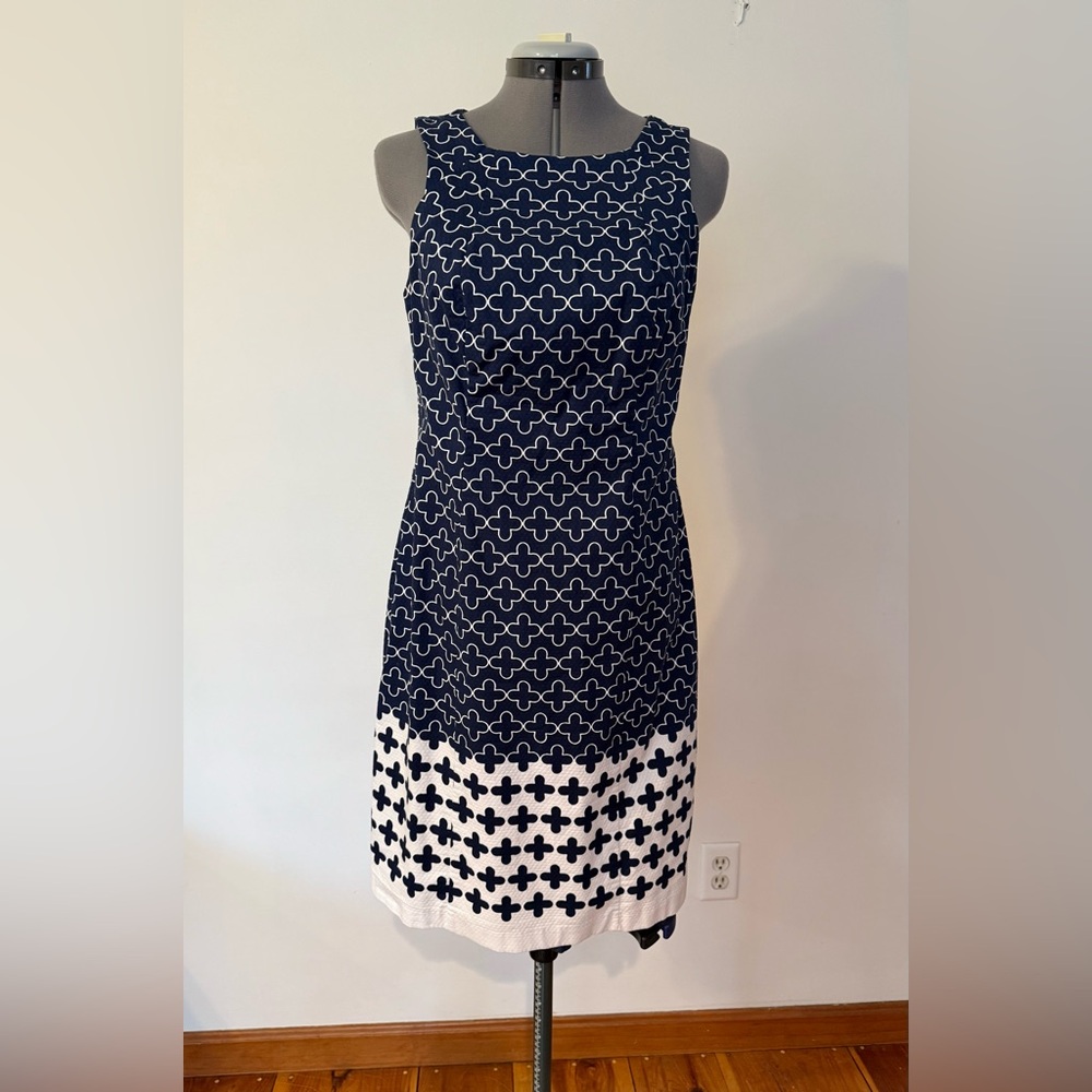 Boden Navy Blue and white Sheath Midi Dress
